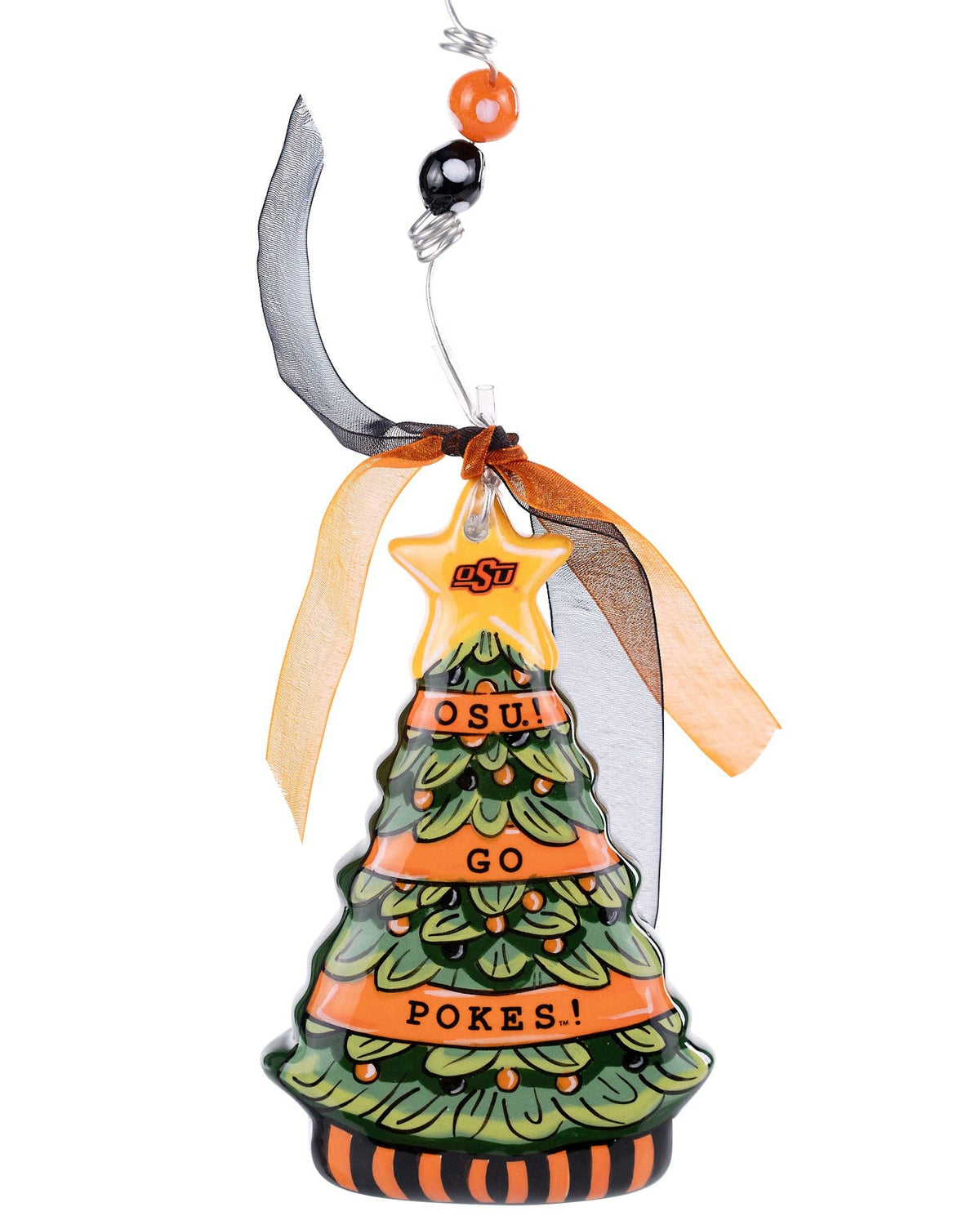 Christmas Cheer All Year Decorative Christmas tree ornament with 'OSU! Go Pokes!' text on a white background