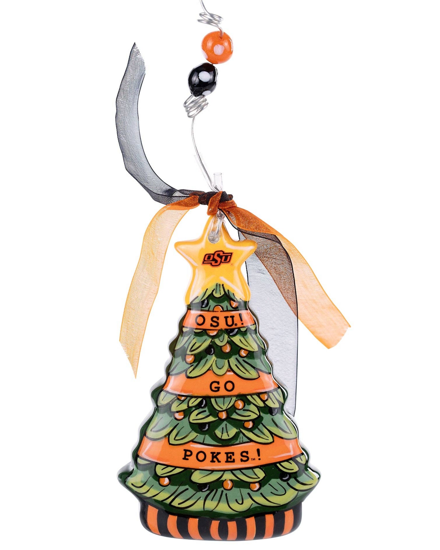 Christmas Cheer All Year Decorative Christmas tree ornament with 'OSU! Go Pokes!' text on a white background