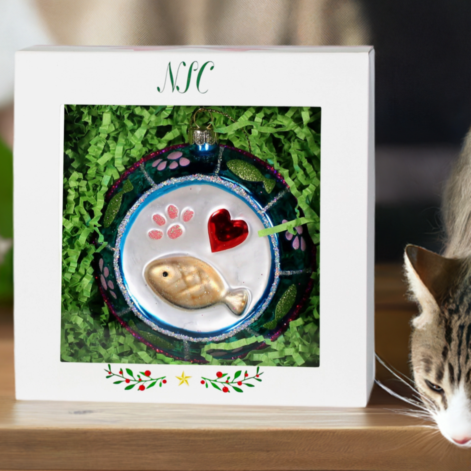 The Canton Christmas Shop Oversized Glass Cat Bowl Ornament in Gift Box