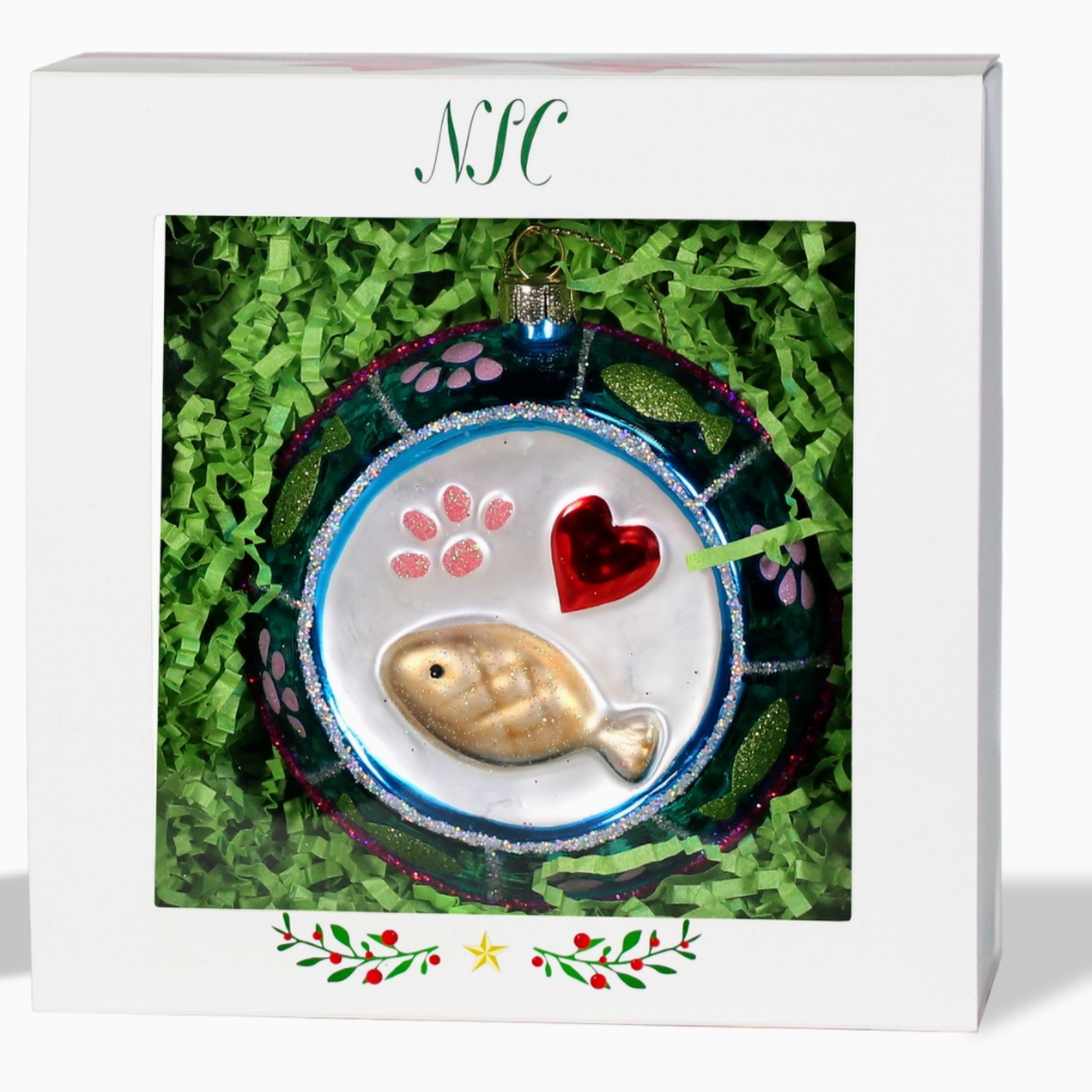 The Canton Christmas Shop Oversized Glass Cat Bowl Ornament in Gift Box