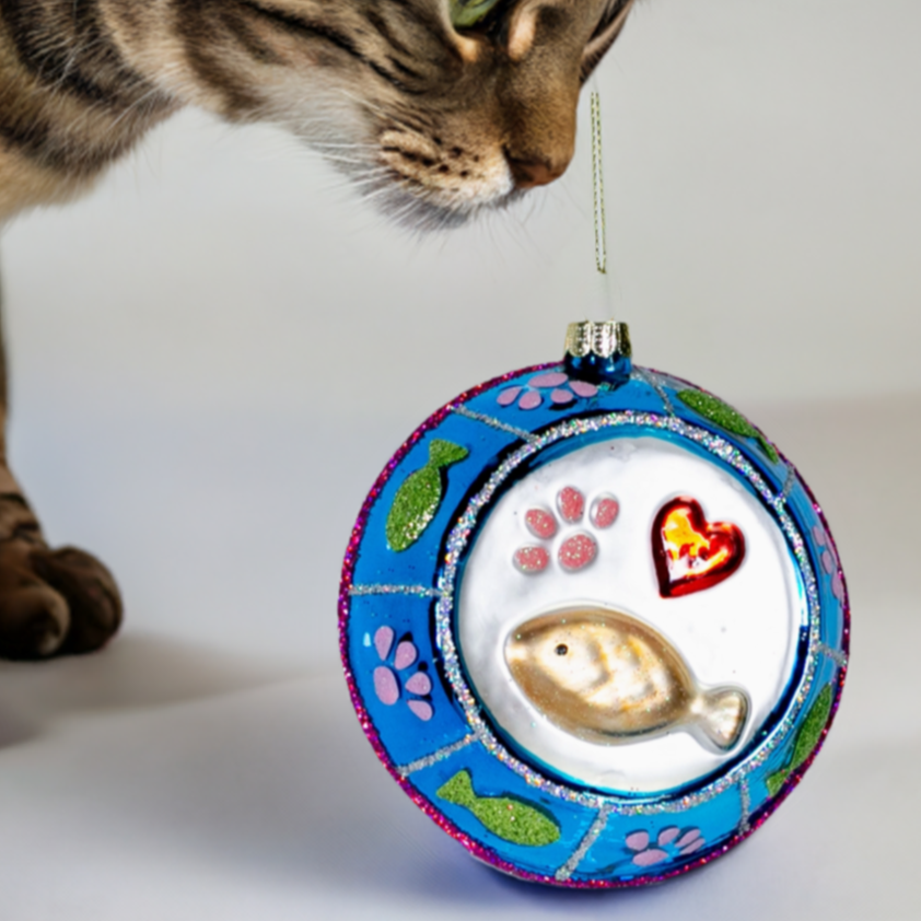 The Canton Christmas Shop Oversized Glass Cat Bowl Ornament