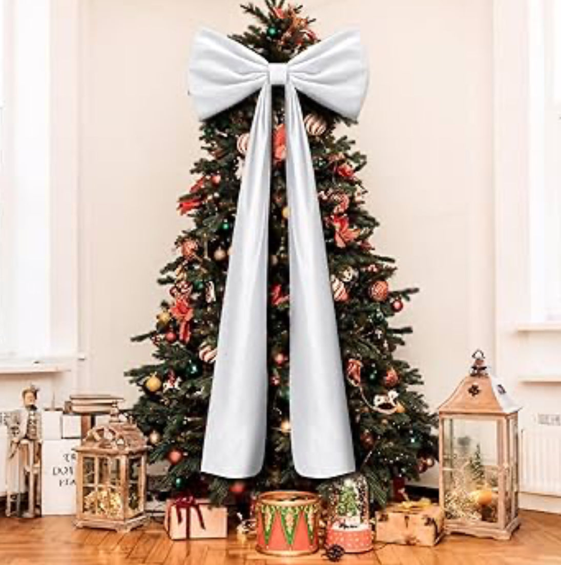 Christmas Cheer All Year Oversized White Velvet Christmas Tree Bow