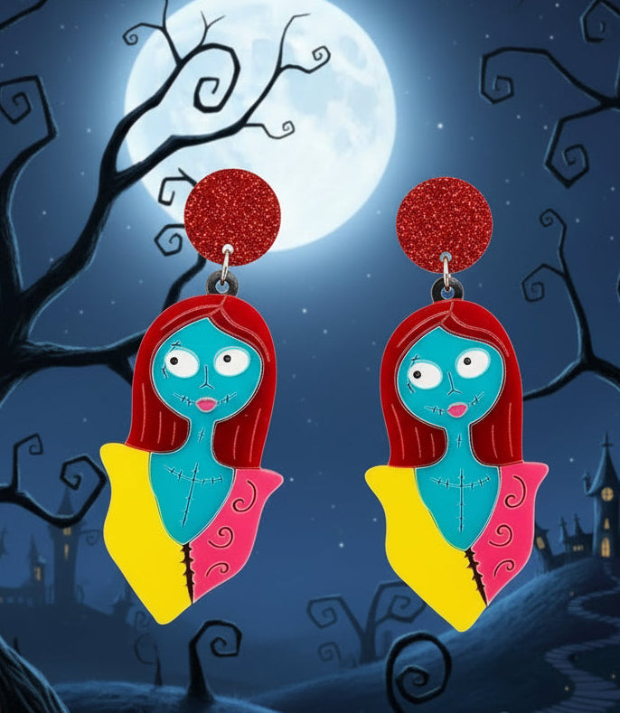 Christmas Cheer All Year Nightmare Before Christmas Style Patchwork Doll Acrylic Earrings