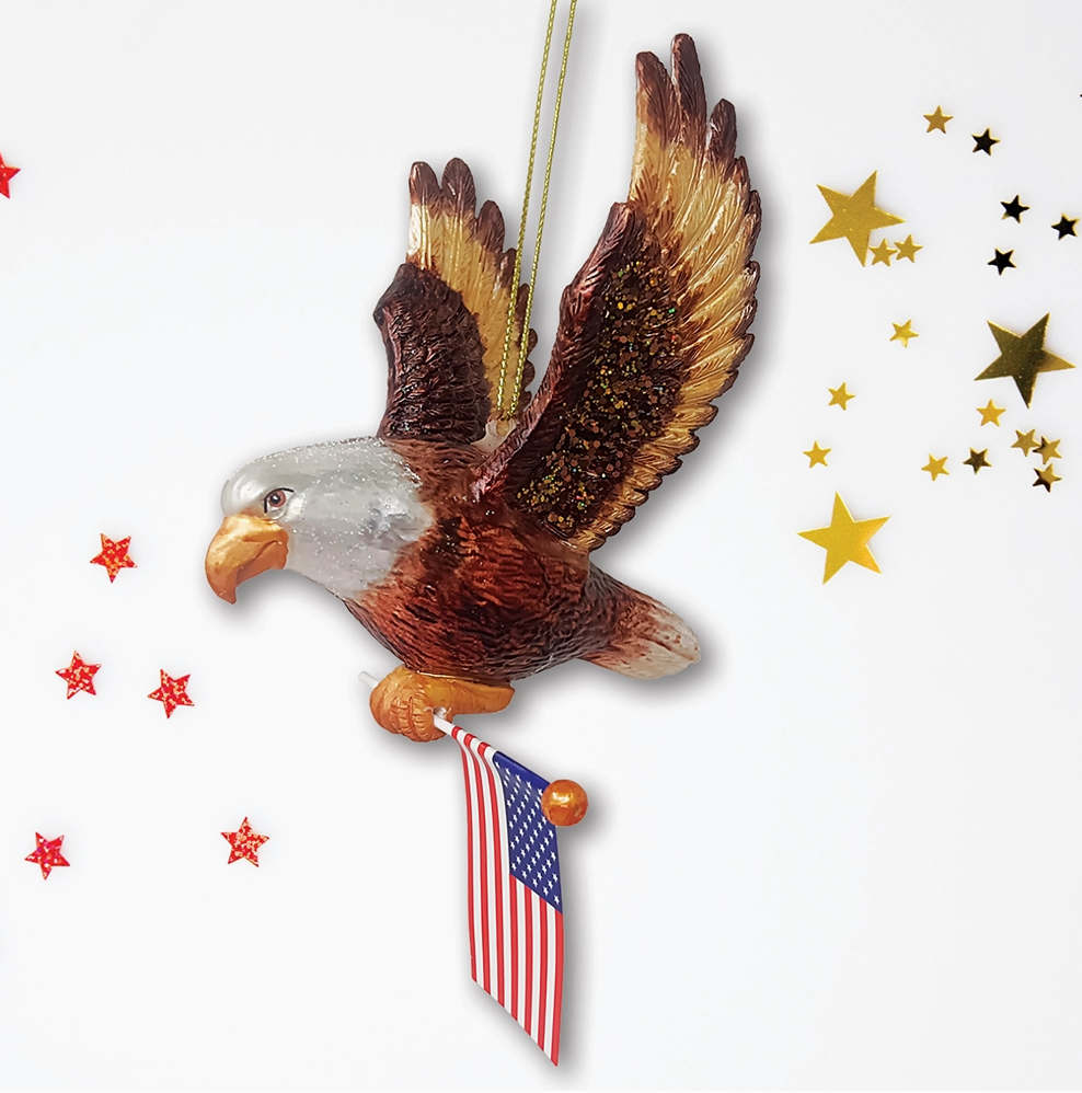Christmas Cheer All Year Patriotic Glittered American Bald Eagle Ornament 250th Anniversary Happy Birthday America American Flag