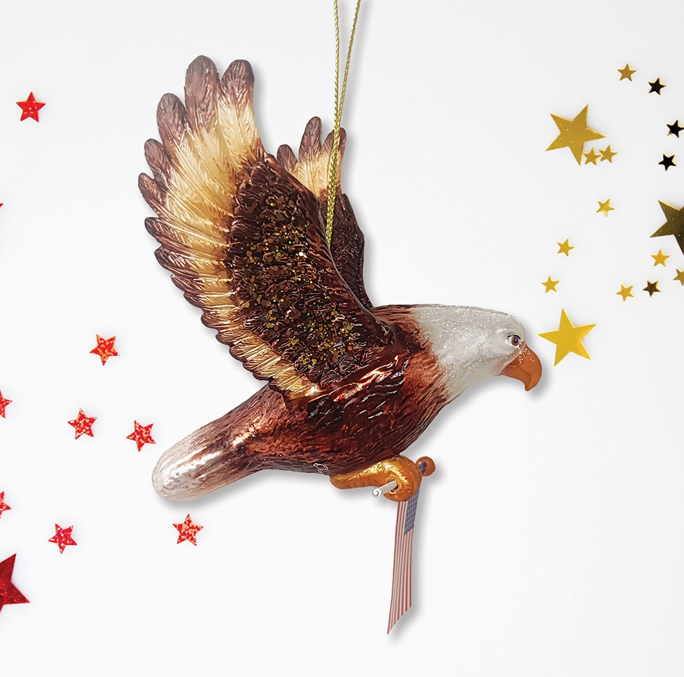 Christmas Cheer All Year Patriotic Glittered American Bald Eagle Ornament 250th Anniversary Happy Birthday America American Flag