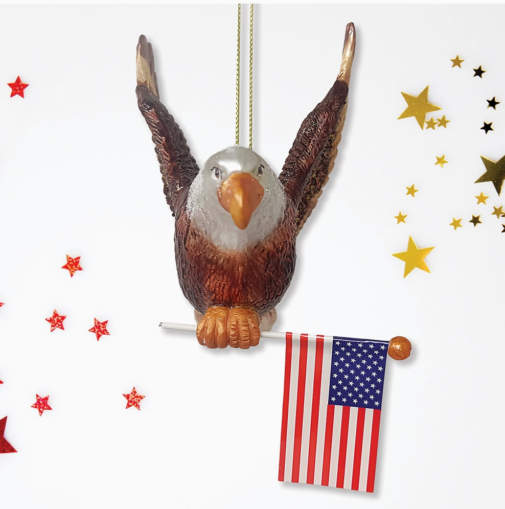 Christmas Cheer All Year Patriotic Glittered American Bald Eagle Ornament 250th Anniversary Happy Birthday America American Flag