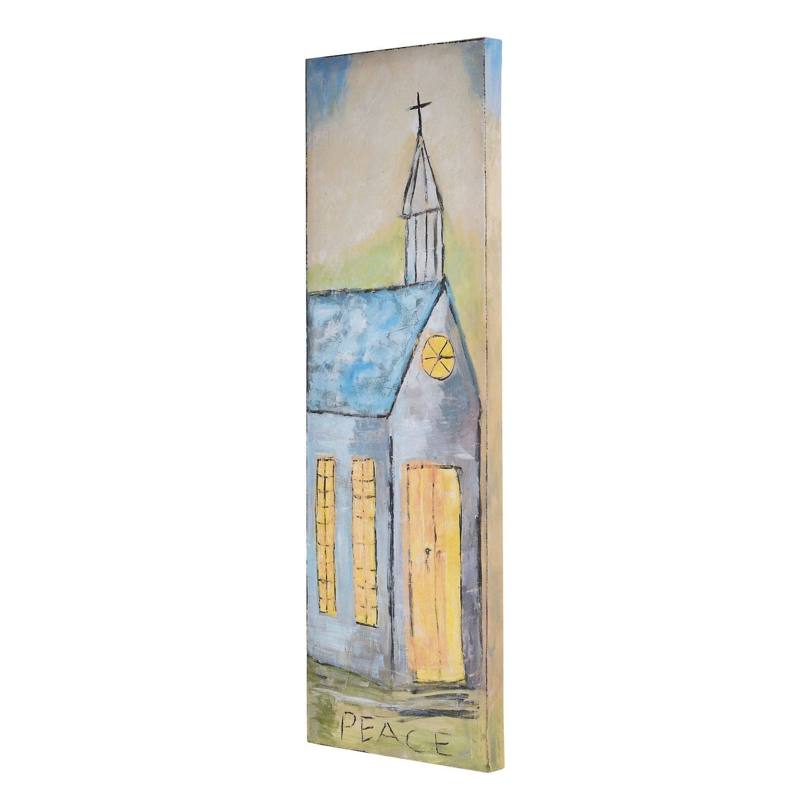 Christmas Cheer All Year Peace Church and Steeple Painted Canvas by Glory Haus