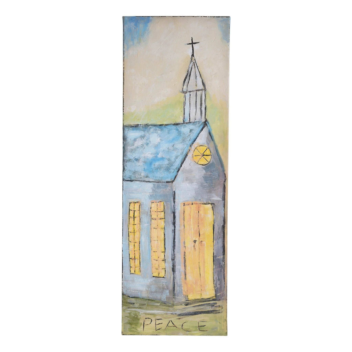 Christmas Cheer All Year Peace Church and Steeple Painted Canvas by Glory Haus