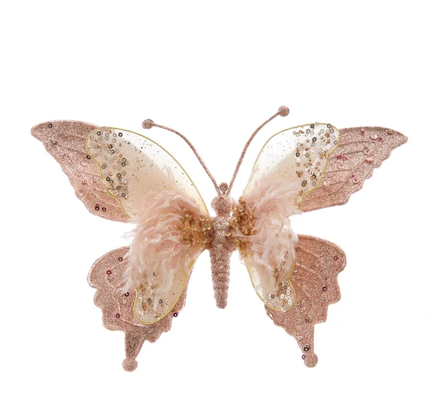 The Canton Christmas Shop Pink Lace Butterfly Clip Ornament by Kurt Adler