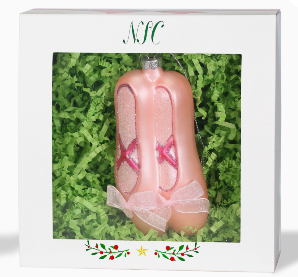 The Canton Christmas Shop Pink Ballet Shoes Glass Ornament Clara Nutcracker Ballerina
