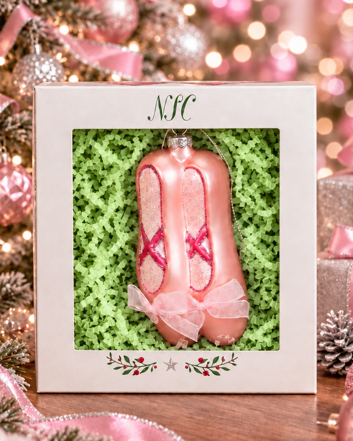 Christmas Cheer All Year pink ballet ballerina slipper ornaments