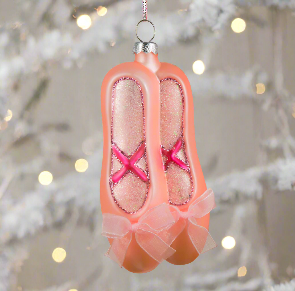 The Canton Christmas Shop Pink Ballet Shoes Glass Ornament Clara Nutcracker Ballerina
