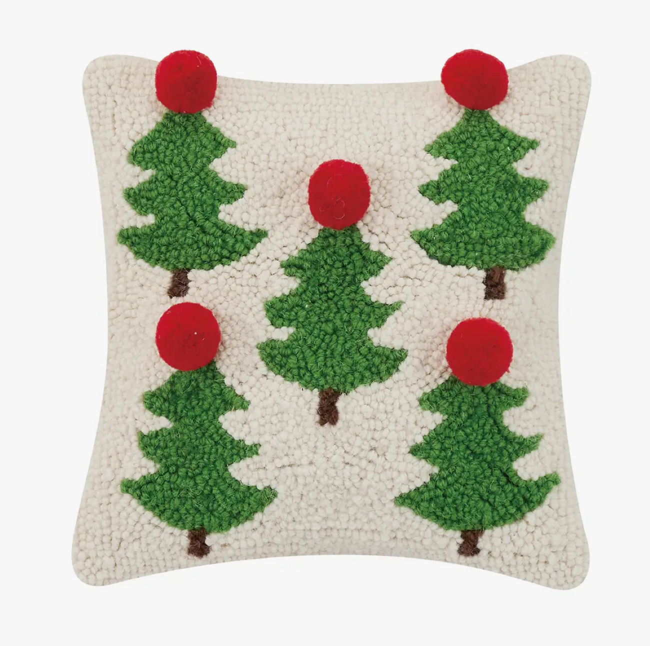 The Canton Christmas Shop Pom Pom Christmas Tree Hooked Throw Pillow