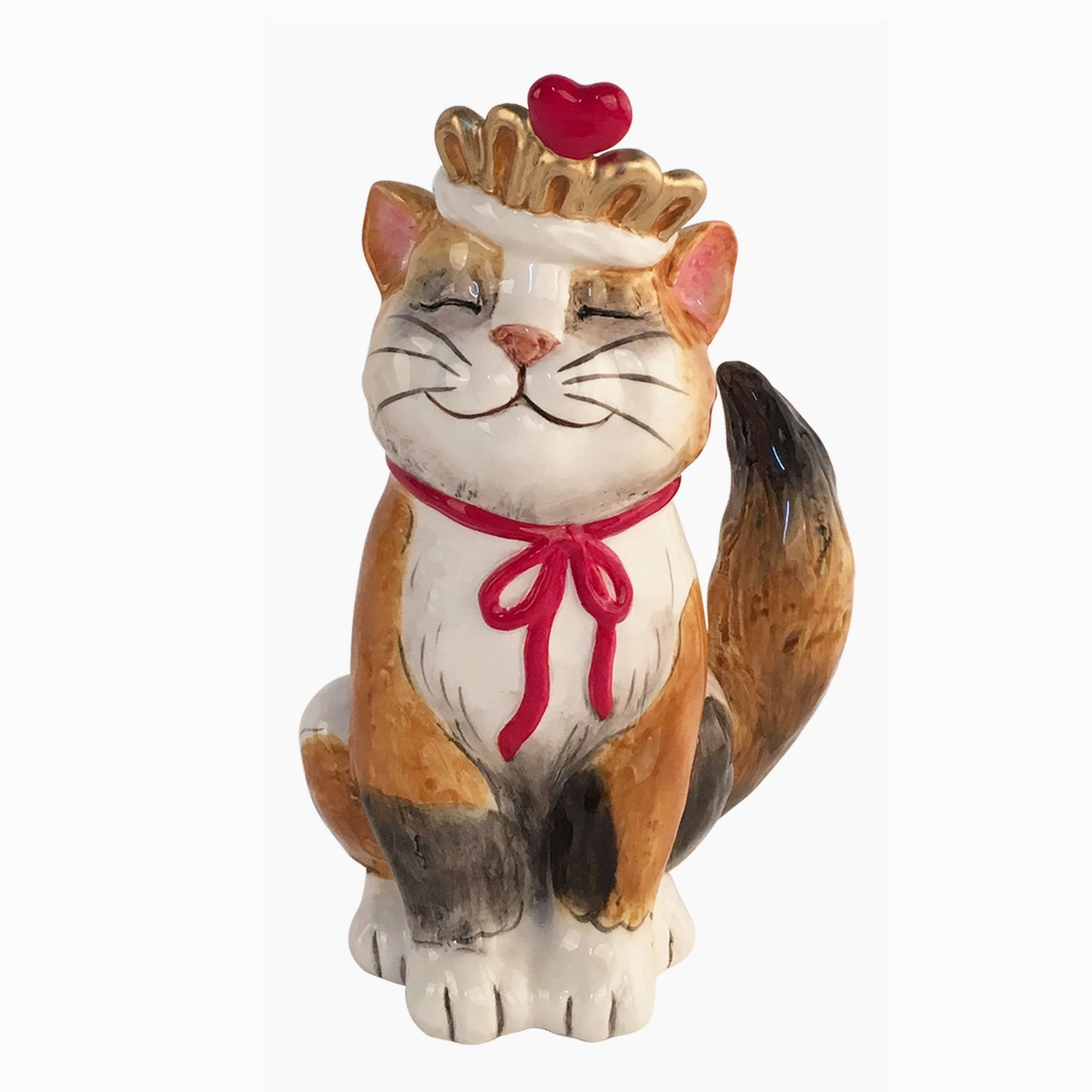 Christmas Cheer All Year Princess Cat figurine with gold crown and heart