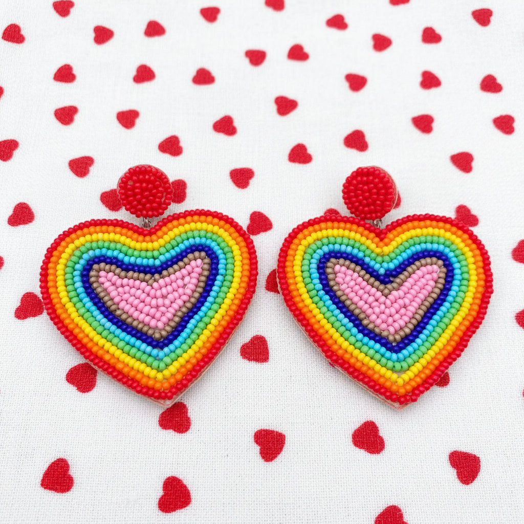 Amanda Bright Designs Rainbow Heart Seed Bead Earrings
