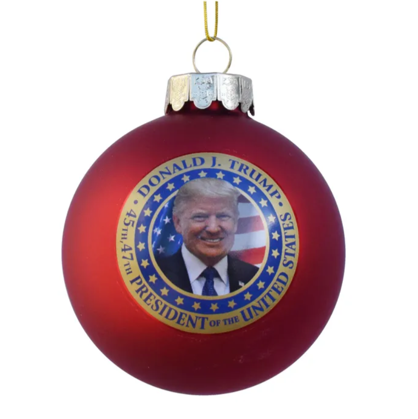 The Canton Christmas Shop Donald J Trump 45th 47th President Red Ball Ornament in box