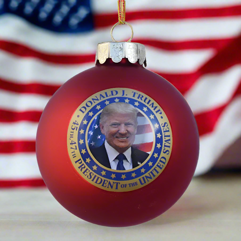 The Canton Christmas Shop Donald J Trump 45th 47th President Red Ball Ornament in box