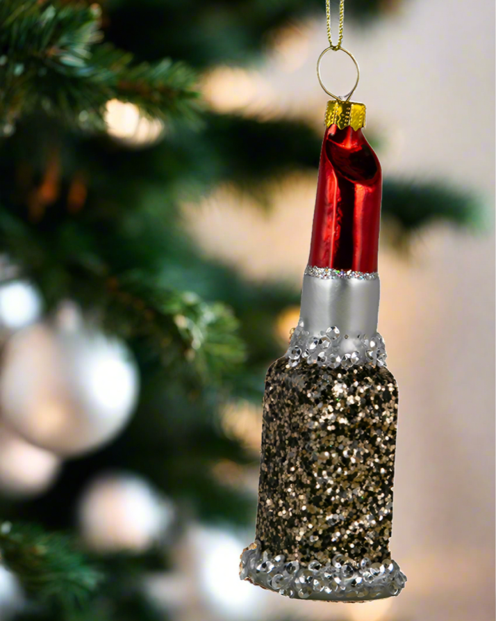Christmas Cheer All Year Cody Foster & Co. Red Lipstick Glass Boxed Gift Ornament 