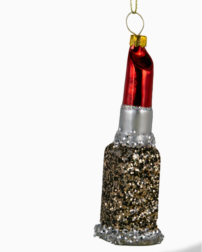 Christmas Cheer All Year Cody Foster & Co. Red Lipstick Glass Boxed Gift Ornament 