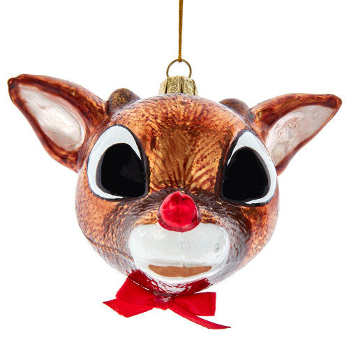 Christmas Cheer All Year Rudolph The Red Nose Reindeer® Glass Rudolph Head Ornament by Kurt Adler