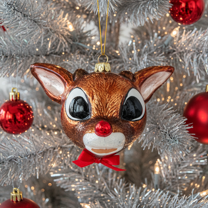 Christmas Cheer All Year Rudolph the Red Nosed Reindeer Glass Head Ornament by Kurt Adler
