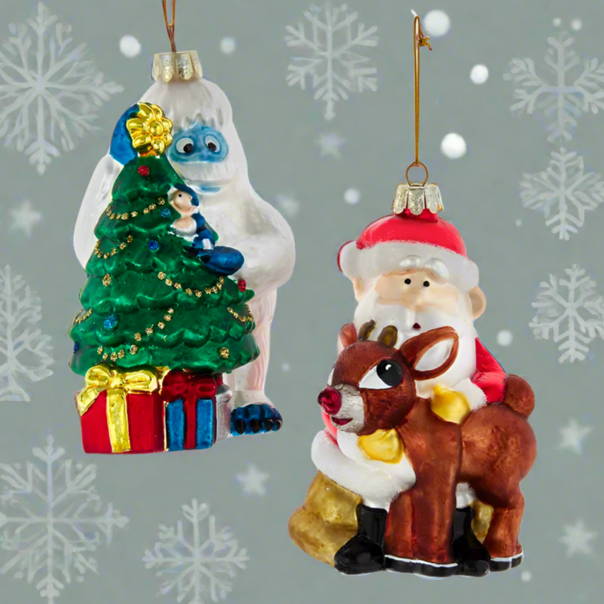 The Canton Christmas Shop Rudolph the Red Nosed Reindeer Glass Ornaments by Kurt Adler
