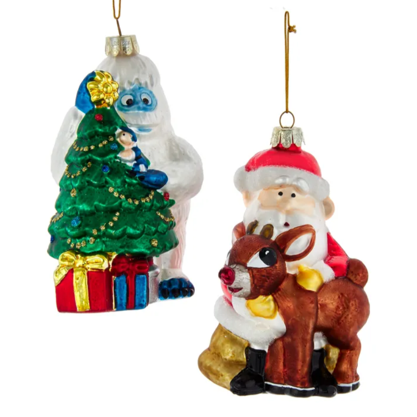 The Canton Christmas Shop Rudolph the Red Nosed Reindeer Glass Ornaments by Kurt Adler on white background