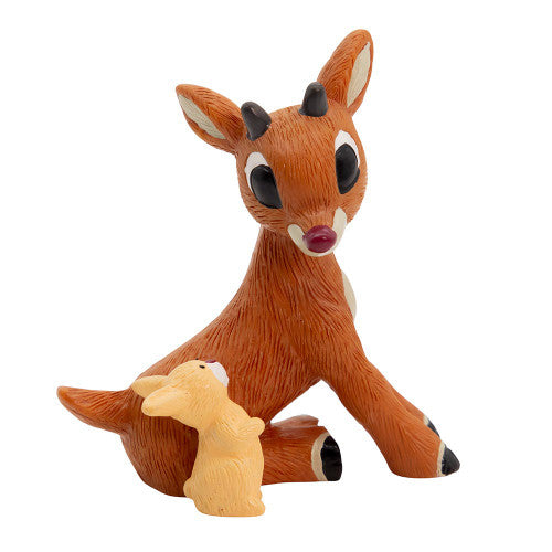 Rudolph the Red Nosed Reindeer TV show character figurine with rabbit at his feet Christmas Cheer All Year 