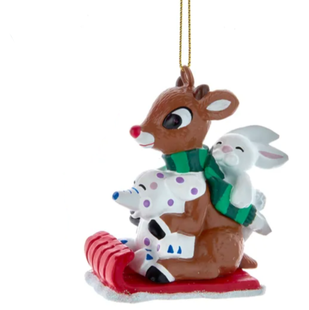 The Canton Christmas Shop Rudolph on sled with misfit toys ornament by Kurt Adler