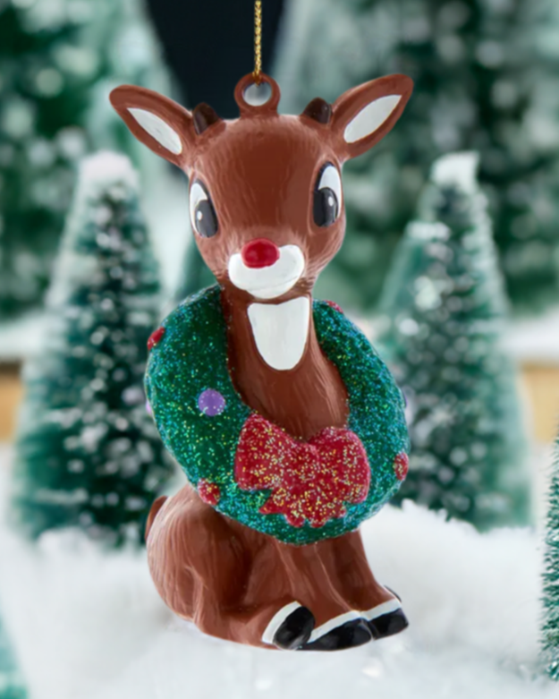 The Canton Christmas Shop Rudolph the red nosed reindeer with wreath ornament by Kurt Adler