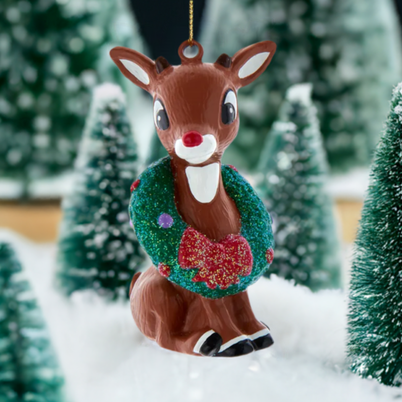 The Canton Christmas Shop Rudolph the red nosed reindeer with wreath ornament by Kurt Adler