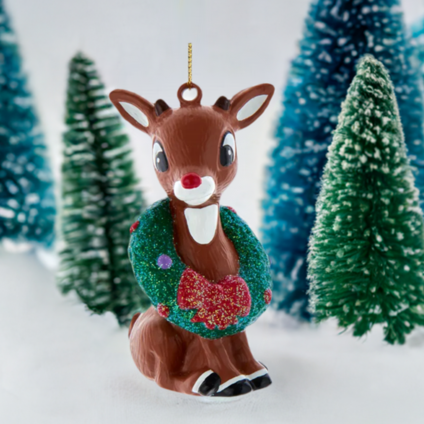 The Canton Christmas Shop Rudolph the red nosed reindeer with wreath ornament by Kurt Adler