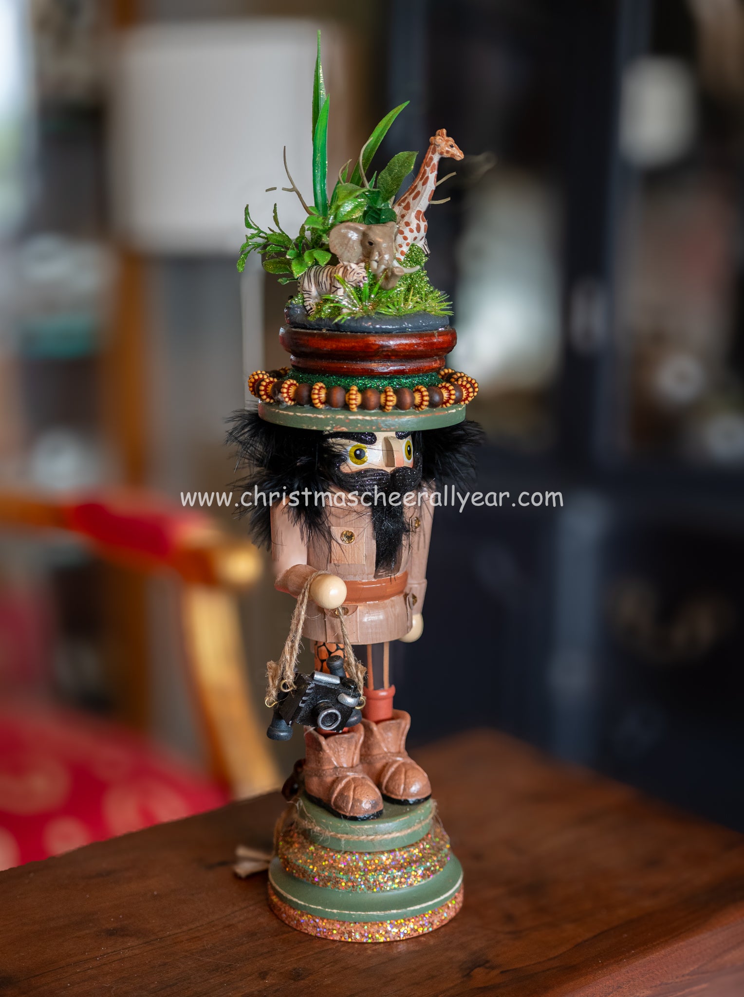 Kurt Adler Safari Nutcracker with animals great for any room, available at Christmas Cheer All Year online. 