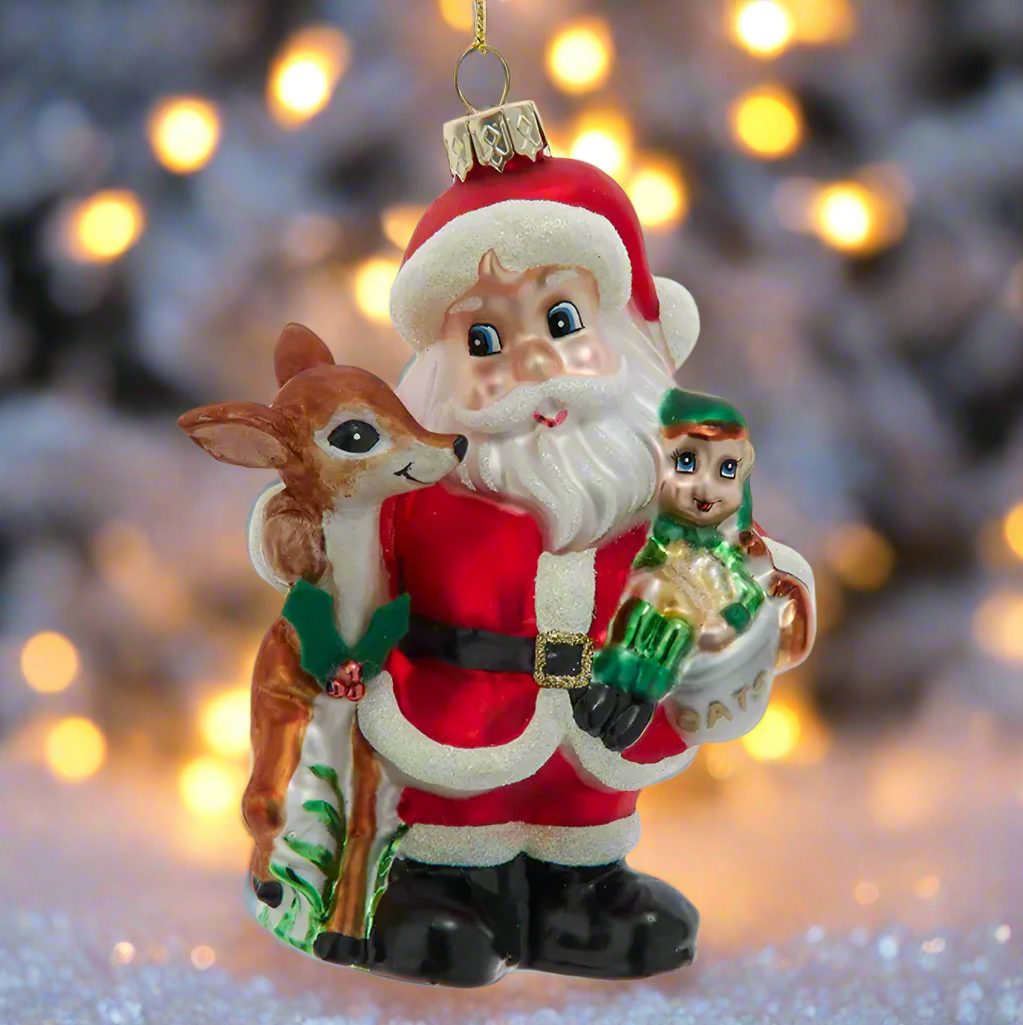 Christmas Cheer All Year Santa With Reindeer and Elf Ornament T3680 Kurt Adler