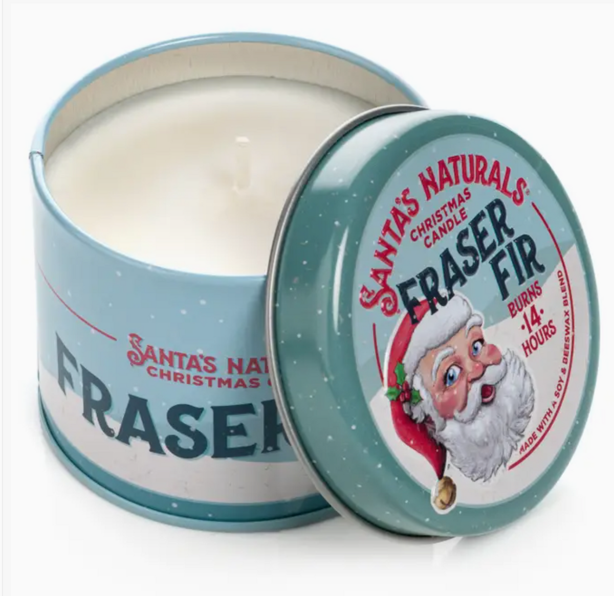 Christmas Cheer All Year Santas Naturals Christmas Candle Mini Frasier Fir Candle in vintage tin