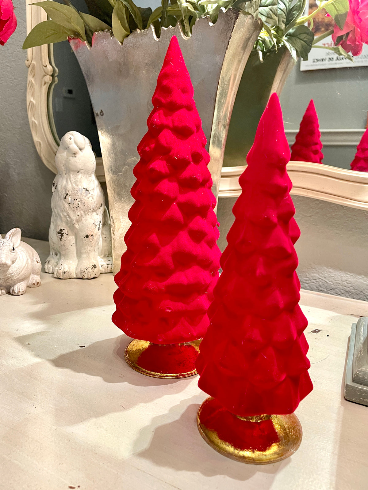 Christmas Cheer All Year Cody Foster Crushed Velvet Glass Trees Scarlet