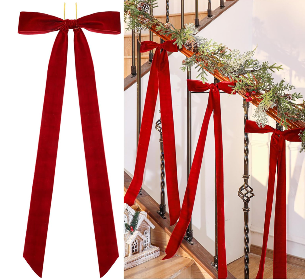 Set of 6 Velvet Bow and Ribbon Decor