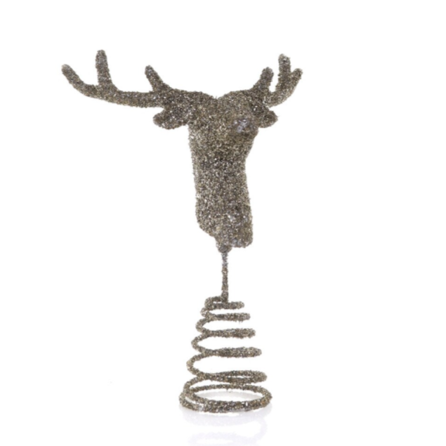 The Canton Christmas Shop Silver Glittered Stag Head Tree Topper