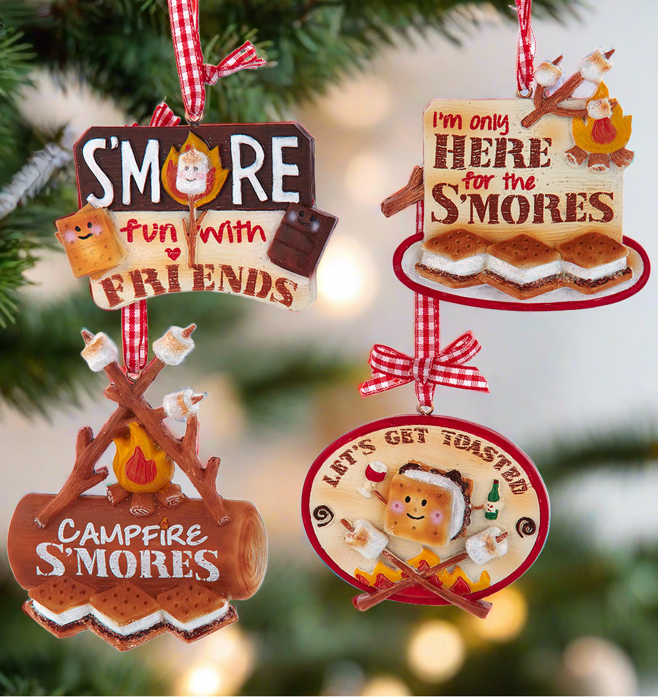 Christmas Cheer All Year Just Here for the S'mores Campfire S'mores Let's Get Toasted S'more fun with friends Kurt Adler Resin Christmas ornaments