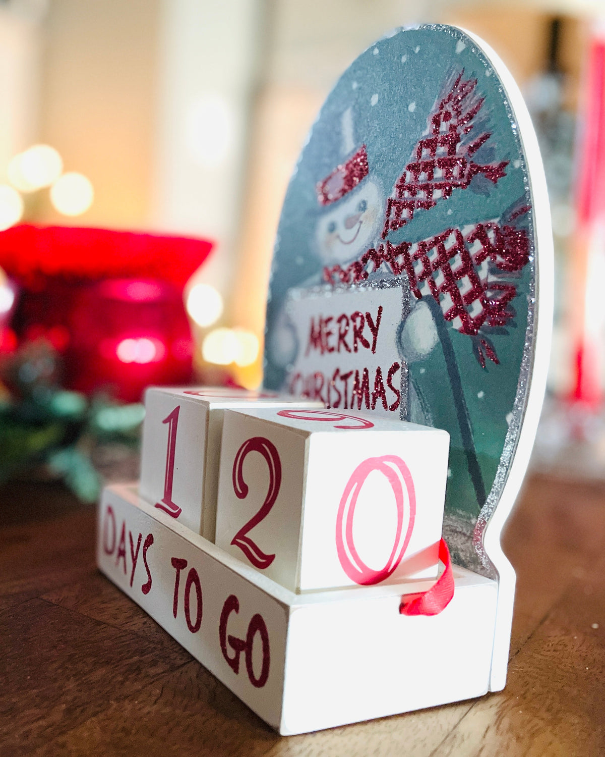 Christmas Cheer All Year Snowman Days to Christmas Advent Season Countdown Blocks with Snowman side view