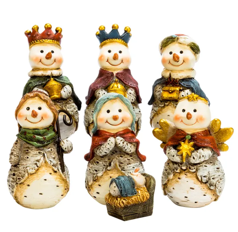 Christmas Cheer All Year snowman nativity set of seven rustic christmas Kurt Adler J7344