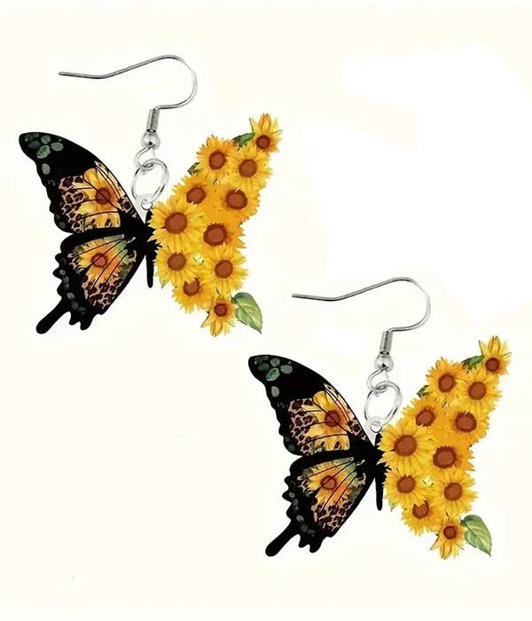 Butterfly and sunflower earrings dangle style