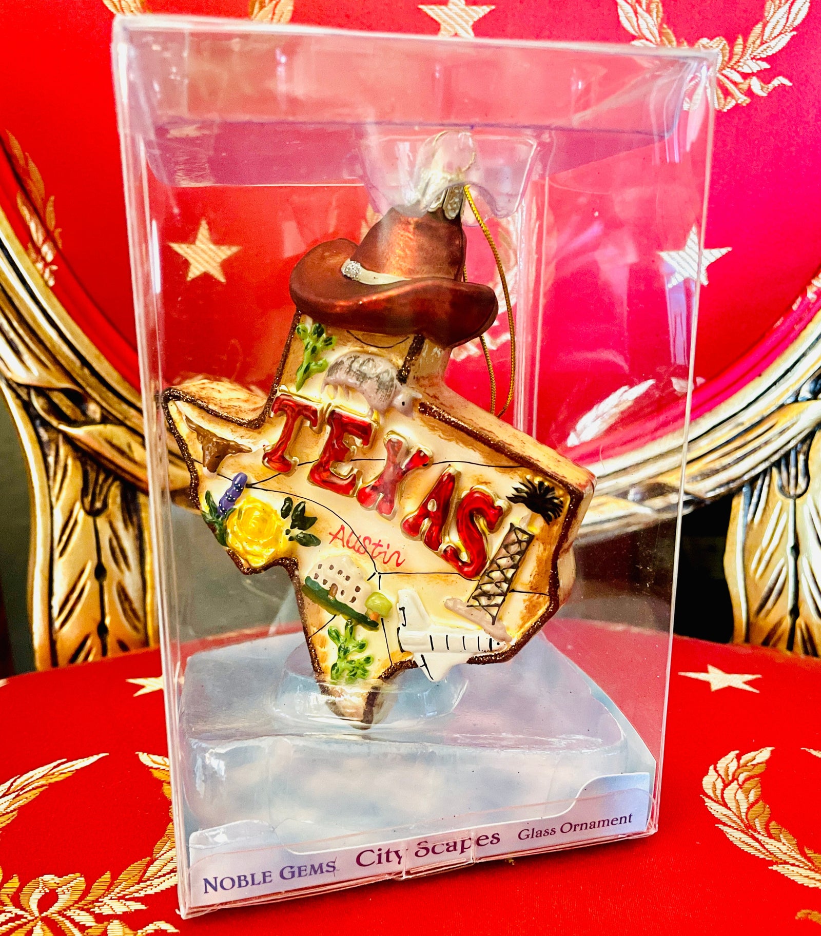 Christmas Cheer All Year Texas State Noble Gems Cityscapes Glass Ornament