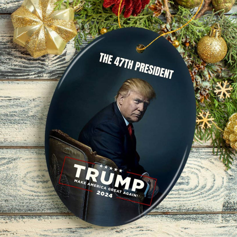The Canton Christmas Shop The 47th president Trump MAGA 2024 Oval Ceramic Disc Ornament