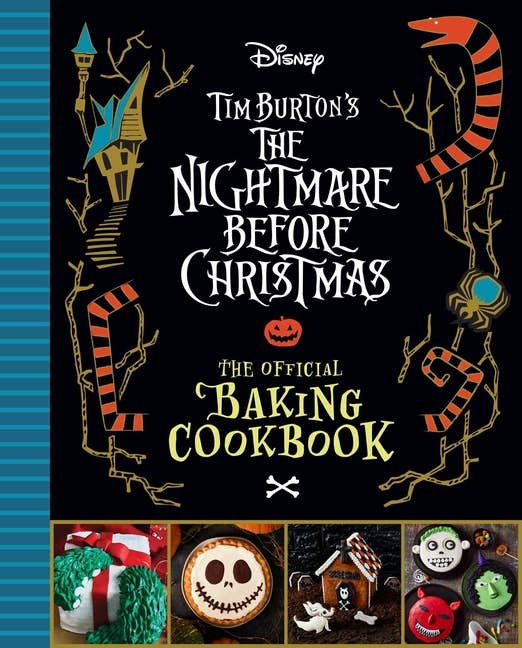 Disney Tim Burton's 'The Nightmare Before Christmas' baking cookbook cover with illustrations and text Christmas Cheer All Year