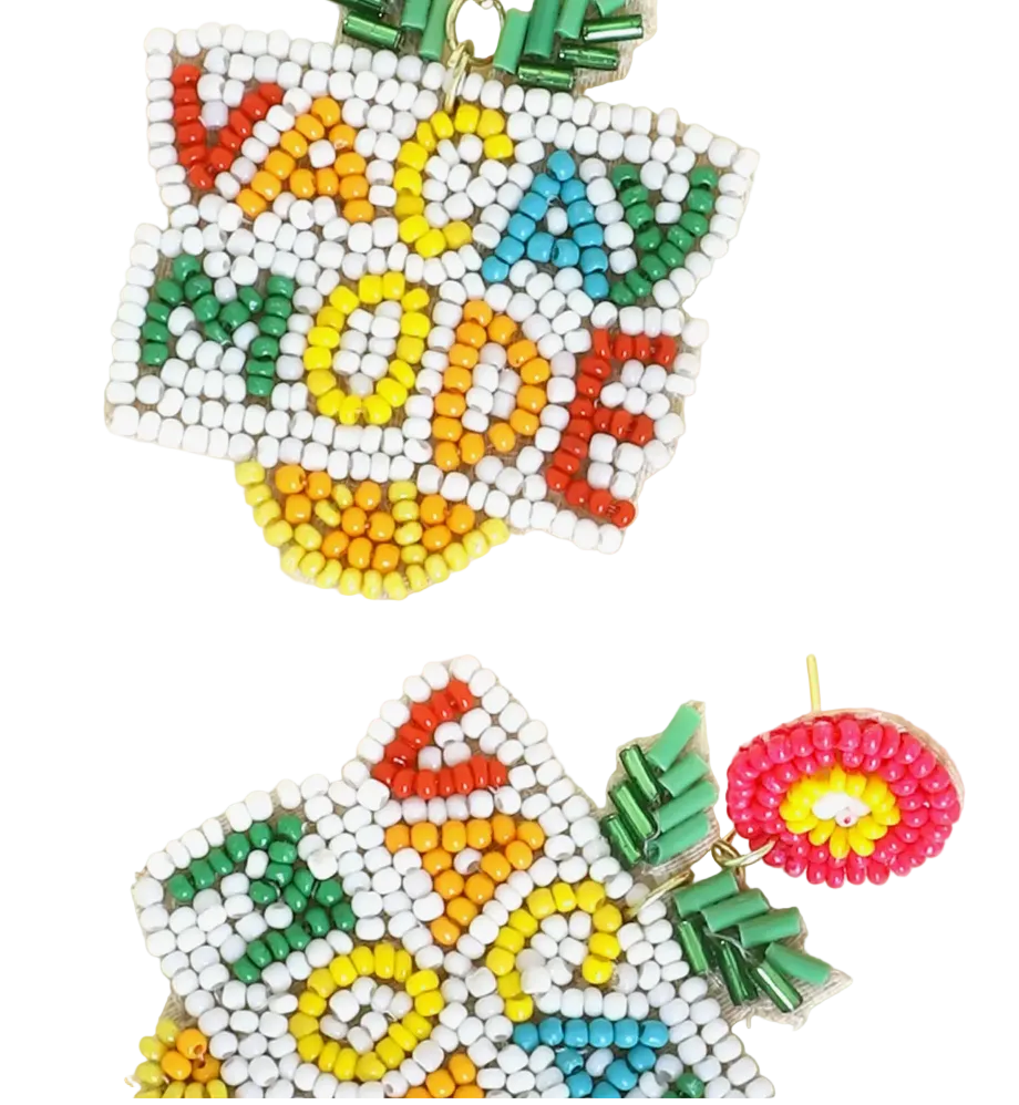 Christmas Cheer All Year seed bead beaded vacay mode colorful vacation earrings with pineapple and flowers