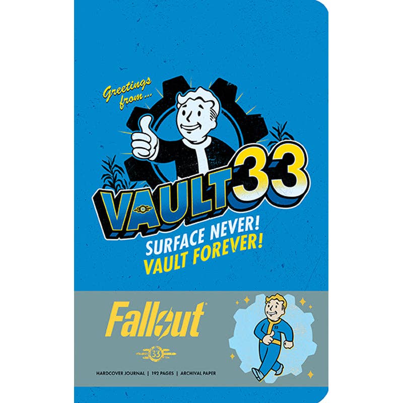 Journal with Vault 33 logo and 'Fallout' branding on a blue background Christmas Cheer All Year