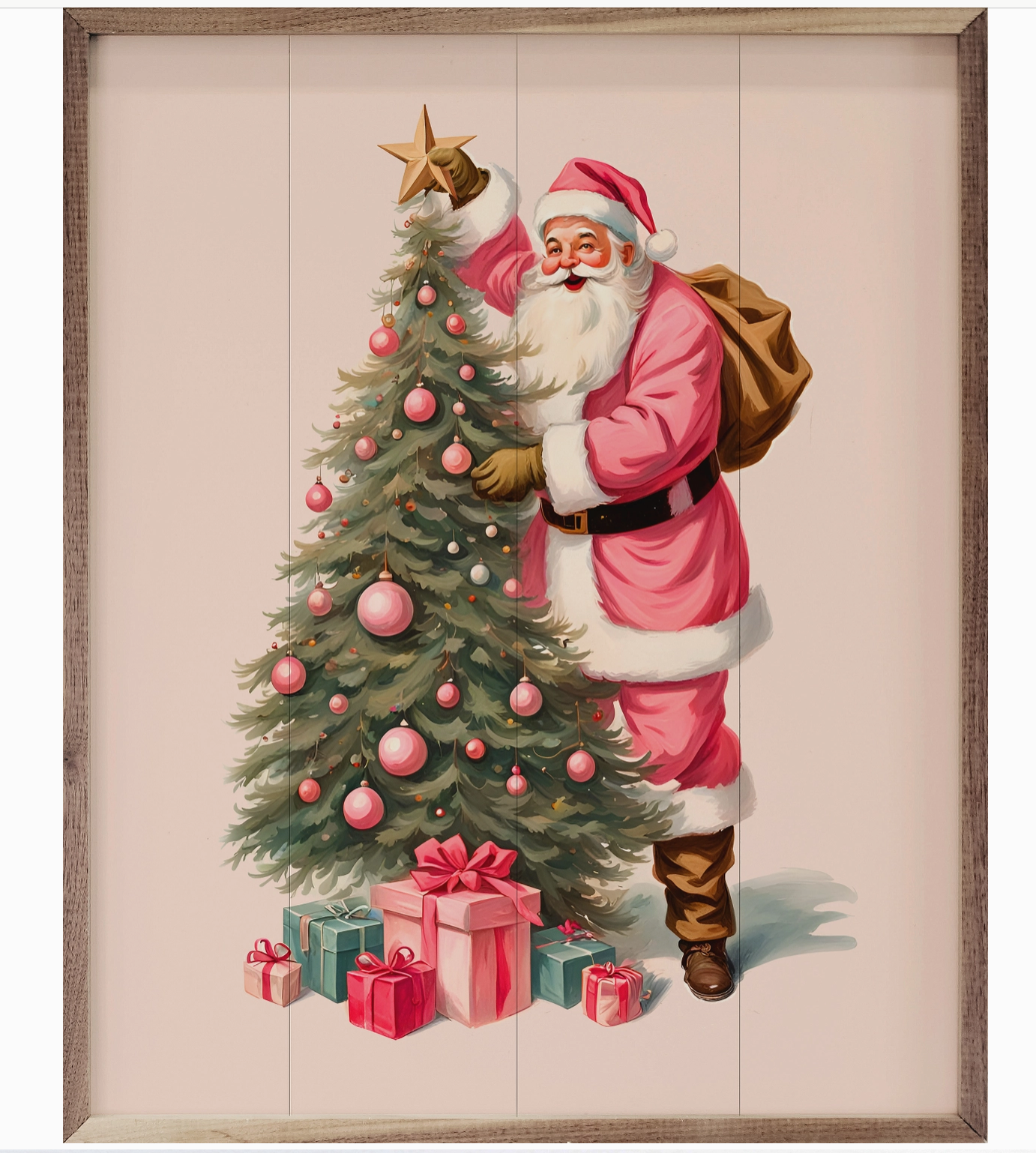 The Canton Christmas Shop 1900s Pink Santa with Christmas Tree Wall Art Box Sign Victorian Christmas 
