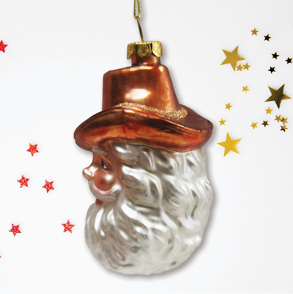 The Canton Christmas Shop Western Frontier Cowboy Santa Head Ornament side view