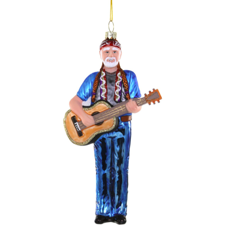 Christmas Cheer All Year Willie Nelson Glass Ornament by Cody Foster & Co Country Music America Guitar Western Nashville Legend
